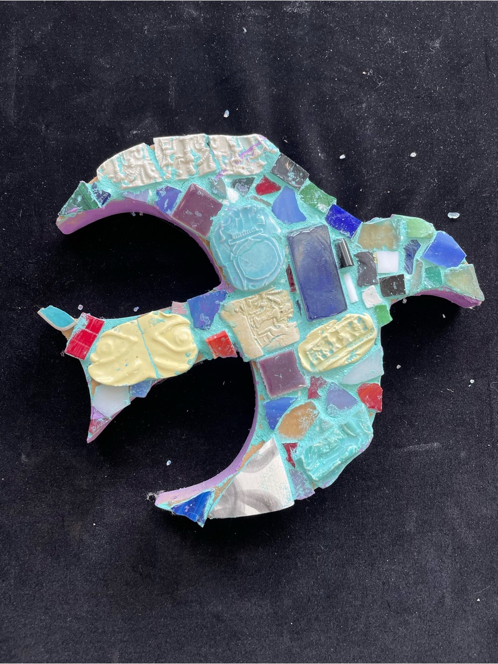Handmade Mosaic Dove on wood Back 8”x7”